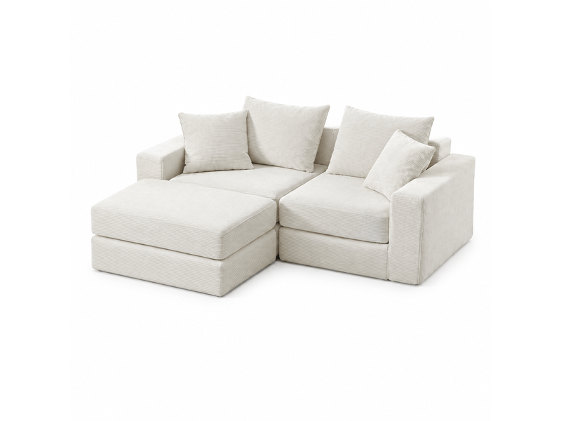  Canapé modulable 2 places 259 cm, convertible en canapé d’angle et lit d’appoint, tissu côtelé, base antidérapante  - Conforama A