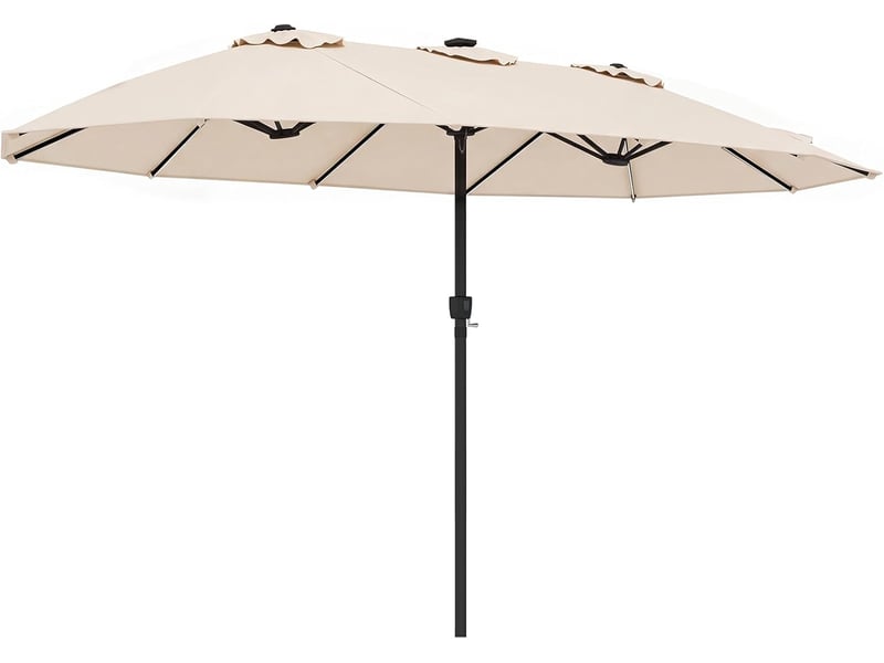 Parasol à 12 baleines (beige, 4,36 x 2,58 m, led, pied non inclus) | parasol rectangulaire avec manivelle, 144 led solaires, 12 modes - Conforama D
