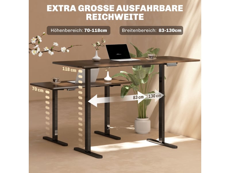  Piètement de bureau électrique réglable double moteur - lpospi - mémoire 3 hauteurs acier noir 83 × 130 cm  - Conforama C