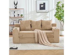 Canapé trois places avec porte-gobelets et poches latérales, design sans cadre, larges assises - kaki