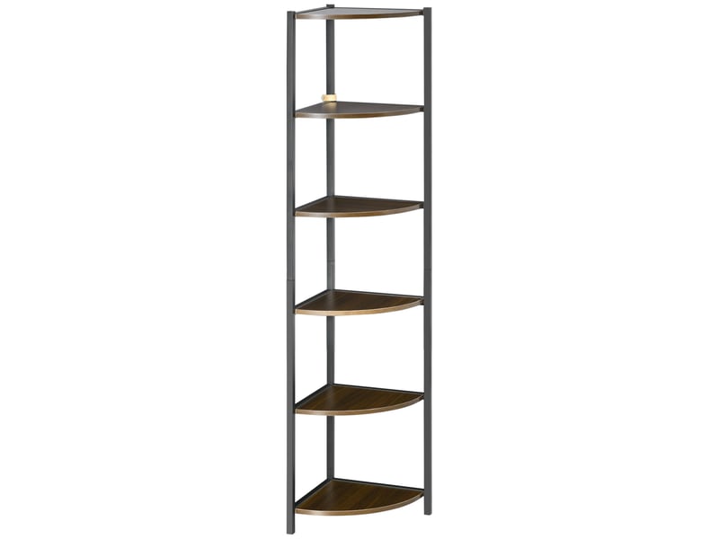  Bibliothèque d'angle moderne à 6 étagères en métal et mdf, 34 x 34 x 166 cm, marron et noir  - Conforama A