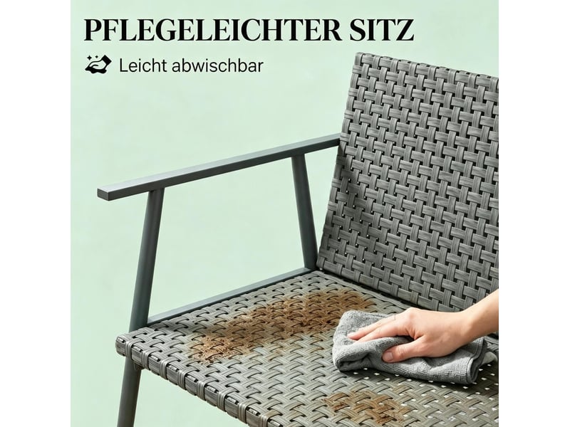  Banc de jardin 2 places en résine tressée grise et acier galvanisé, pieds réglables pour terrasse et balcon  - Conforama D