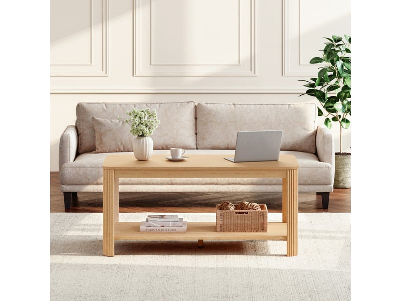  Table basse avec rangement ouvert, aspect bois naturel, 100 x 50 x 45 cm  - Conforama W