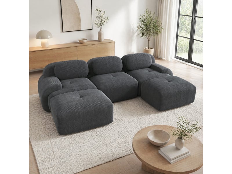  Canapé d'angle modulable en u modenvie 3 places 298 x 178 x 70 cm velours côtelé gris  - Conforama E