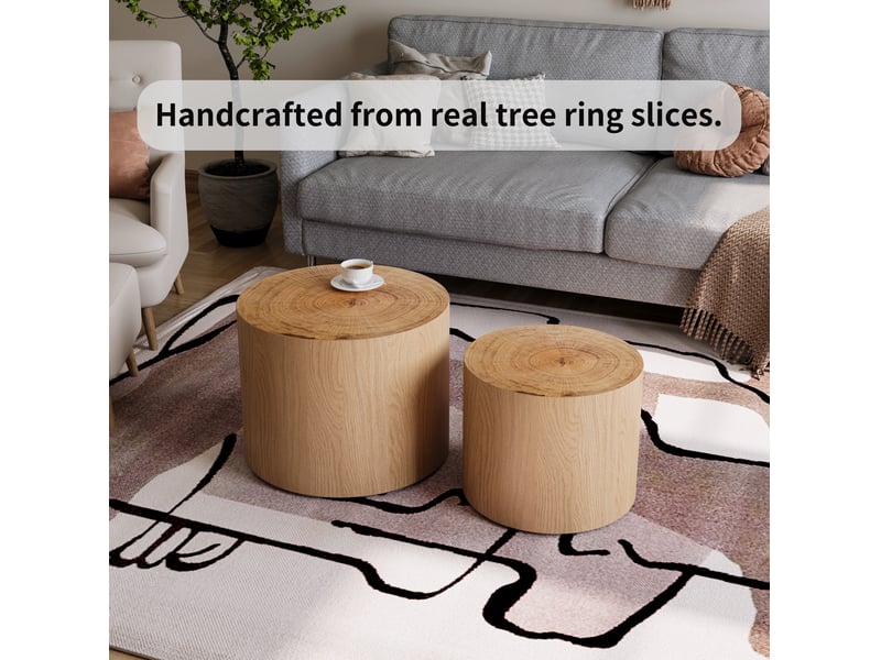  Tables basses gigognes rondes en bois et mdf pour salon ø 48×38 cm et ø 38×32 cm bois naturel  - Conforama C
