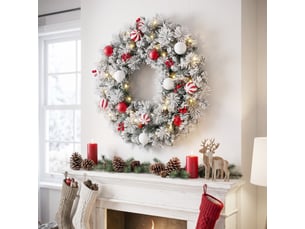 Couronne de noël led enneigée décorée dia. 60cm 50leds blanc chaud