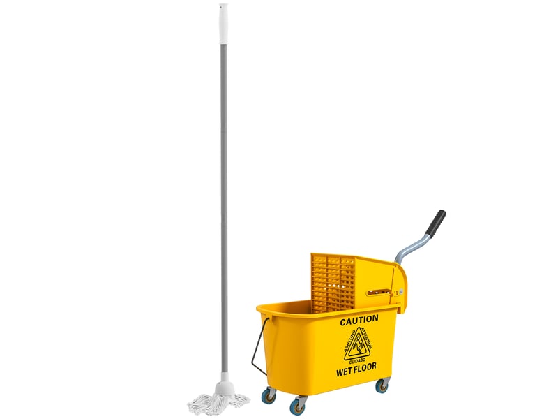  Chariot de ménage chariot de lavage essoreuse latérale seau 20 l, poignée et serpillère, jaune, 45 x 26,5 x 70 cm  - Conforama B
