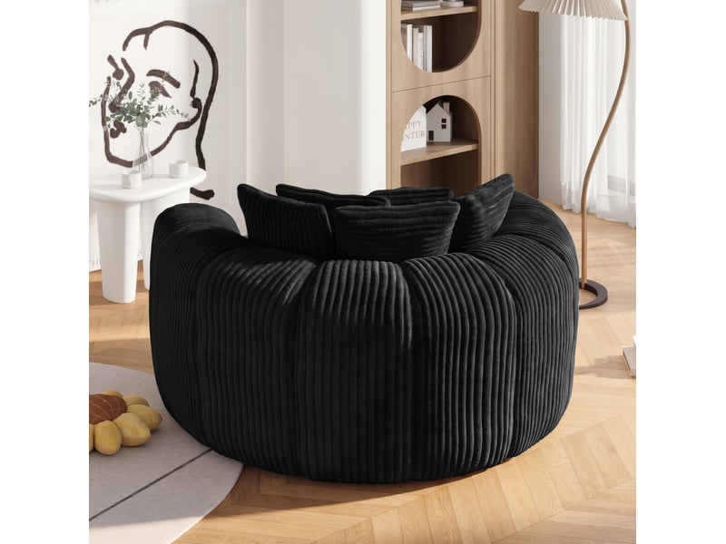Fauteuil lounge tcqpz 1 place 145 x 133 x 59 cm velours côtelé noir 5 coussins - Conforama E