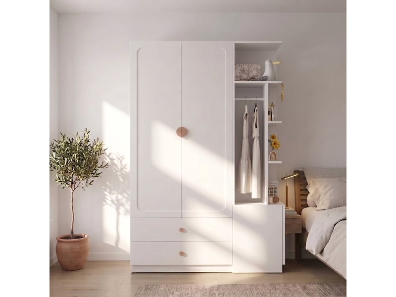  Armoire penderie 90x50x200 cm chêne artisan armoire 2 portes et 2 tiroirs avec barre  - Conforama B