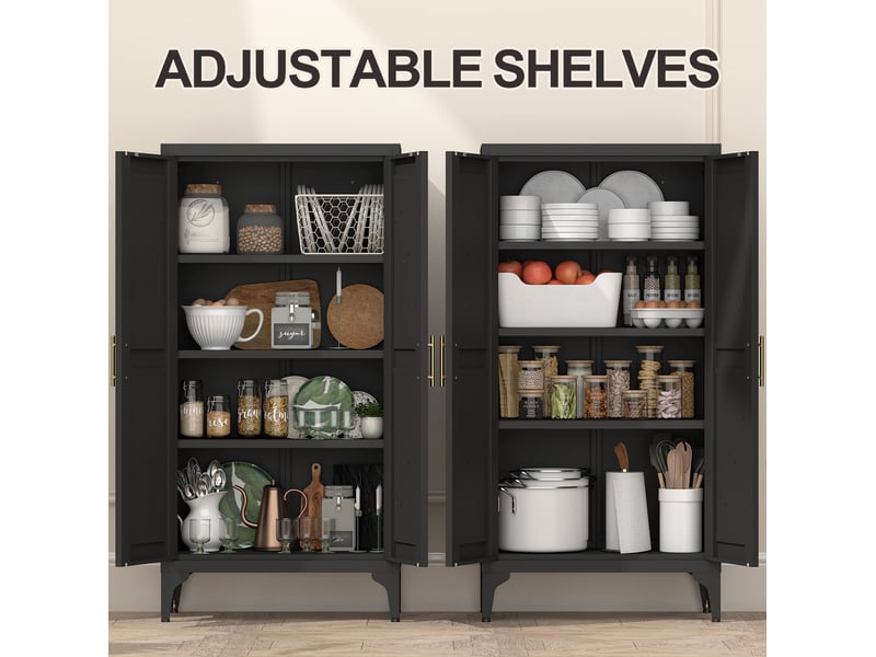  Buffet haut de rangement 60x30x120 cm, avec 2 portes en métal, style contemporain, meuble de rangement, coloris noir  - Conforama E