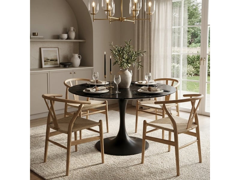  Table ronde fixe en céramique 100 x 100 cm circe - effet marbre noir  - Conforama B