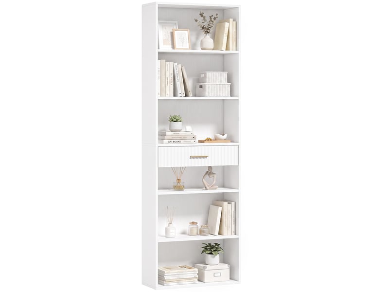  Bibliothèque 7 niveaux 6 compartiments 1 tiroir blanc 60 x 24 x 182 cm  - Conforama A