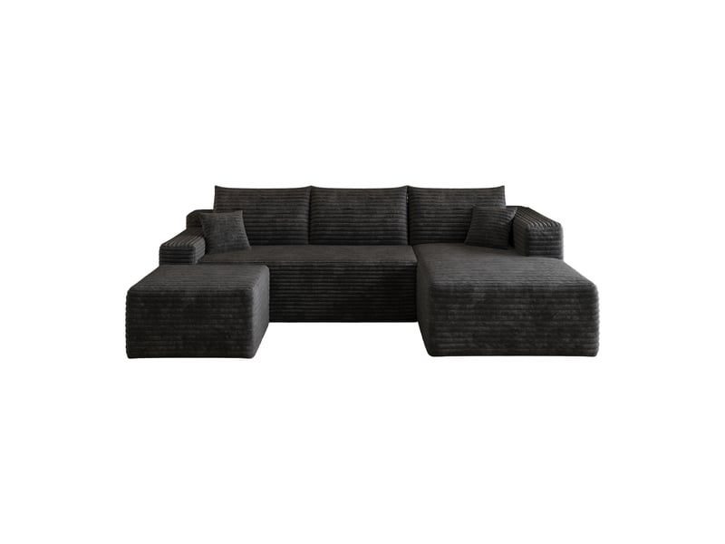  Canapé d’angle noir 4 places en tissu côtelé, 241 cm, assise profonde avec méridienne, mousse haute élasticité, sans montage  - Conforama A