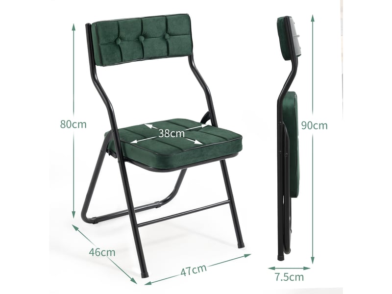  Chaises de salle à manger pliantes lot de 2 avec assise rembourrée  - dossier incurvé 110°, velours vert  - Conforama D