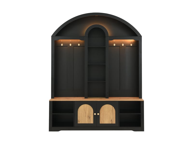 Armoire d’entrée multifonction moderne en mdf avec étagère à chaussures, rangements et crochets
