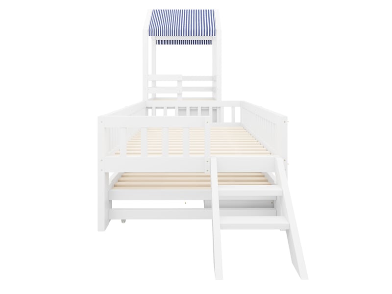  Lit enfant 90x200 cm avec lit gigogne 90x190 cm, tiroirs, bois, blanc sans matelas  - Conforama D
