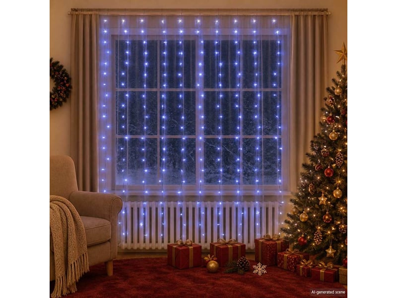  Rideaux lumineux à led 3x3 m 300 led bleu 8 fonctions cf44501  - Conforama B