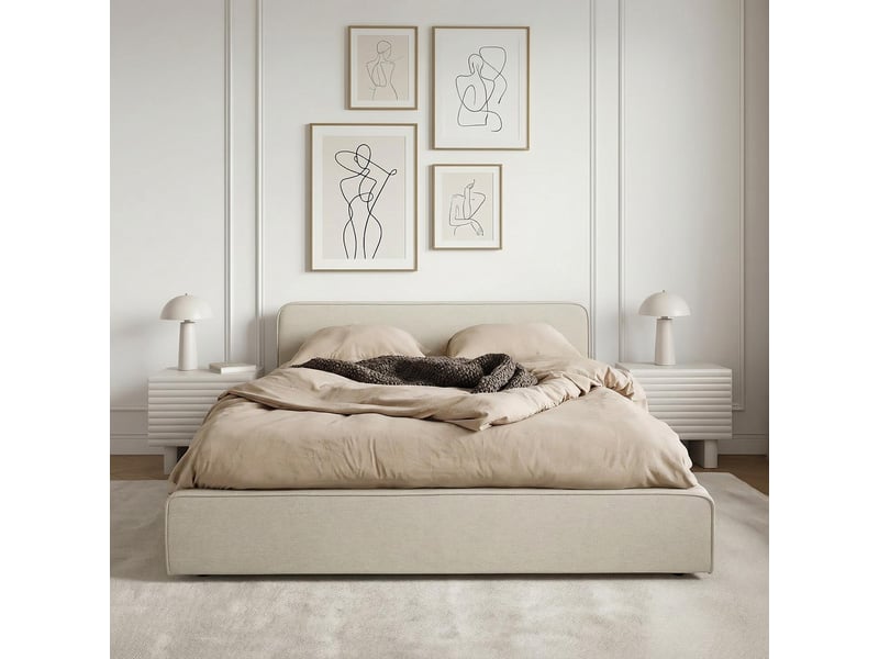  Lit simple belarti 120 x 190 cm rembourré, revêtement en tissu - beige  - Conforama C