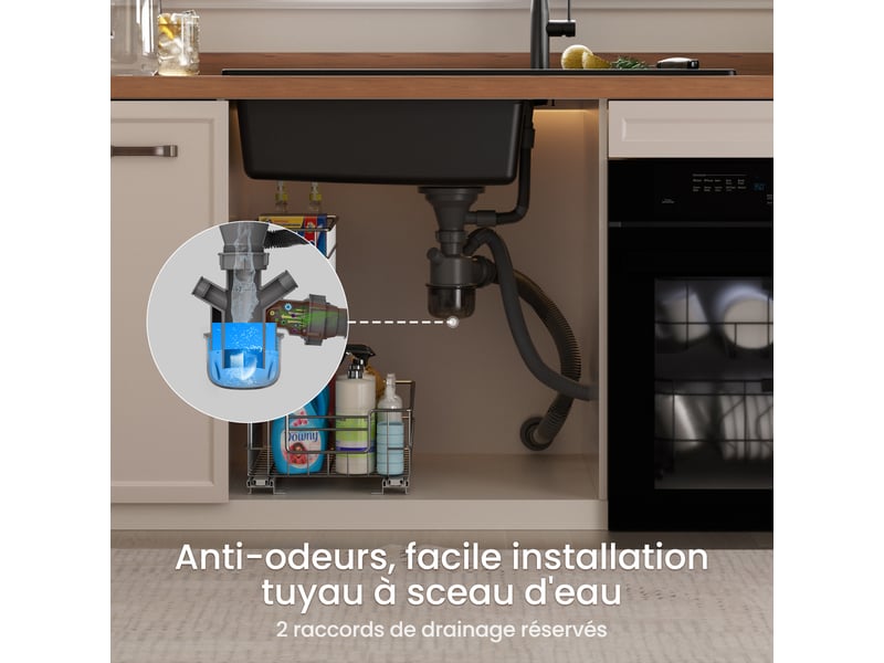  Cecipa max évier en granit 86x45cm - évier de cuisine noir - avec égouttoir et panier égouttoir - siphon et crépine inclus  - Conforama E