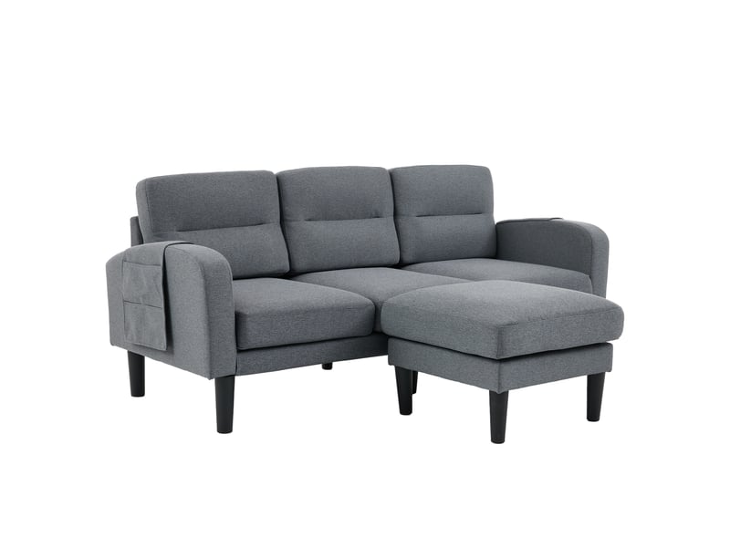  Canapé d’angle 3 places 204x136 cm – gris – méridienne droite, 6 compartiments de rangement  - Conforama A