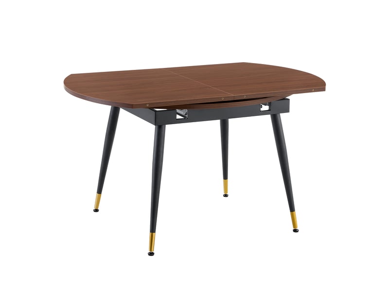  Table à rallonges, extensible, plateau en mdf rehaussé de touches dorées, couleur noyer  - Conforama E