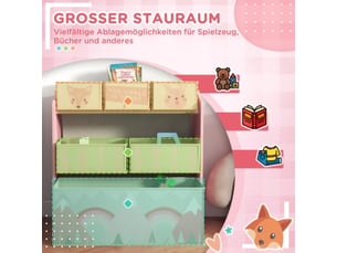 Armoire enfant rose avec 6 boîtes en tissu, motif mignon, rangement, 63x30x66 cm