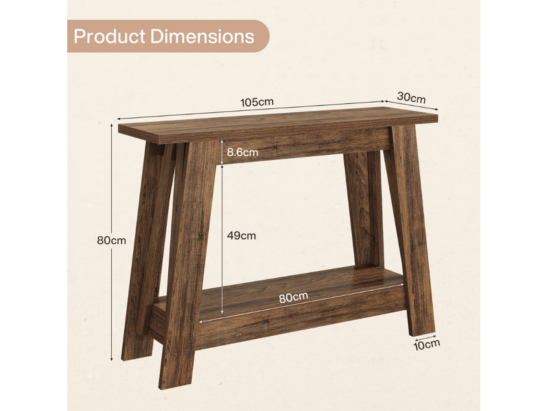  Console rustique 105x30x79,5 cm 2 niveaux mdf marron rustique  - Conforama C