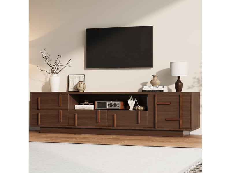  Meuble tv sur pied 180x40x45 cm avec 4 tiroirs en mdf coloris noyer  - Conforama B
