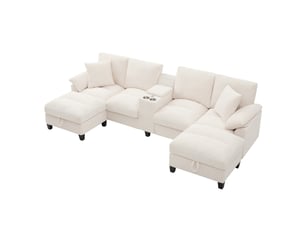 Canapé d'angle gauche convertible <strong></strong> <strong></strong> 4 places Tissu beige avec coffre de rangement