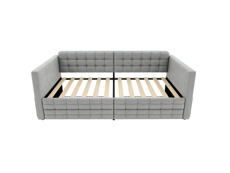 Lit banquette 90x190 cm - lit simple avec 2 tiroirs et rangements latéraux - tête de lit capitonnée - velours - gris - Conforama W