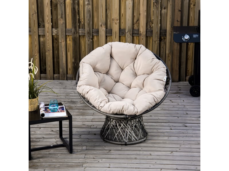 Fauteuil rond de jardin fauteuil papasan pivotant grand confort ø 97 x 90h cm grand coussin fourni polyester résine tressée crème - Conforama D