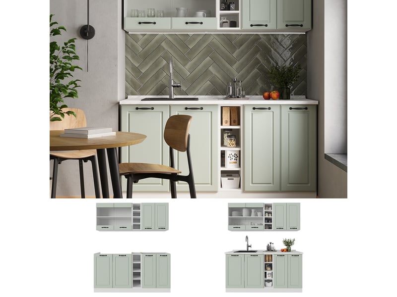  Vicco cuisine, mint campagneblanc, 160cm plan de travail marbre  - Conforama D