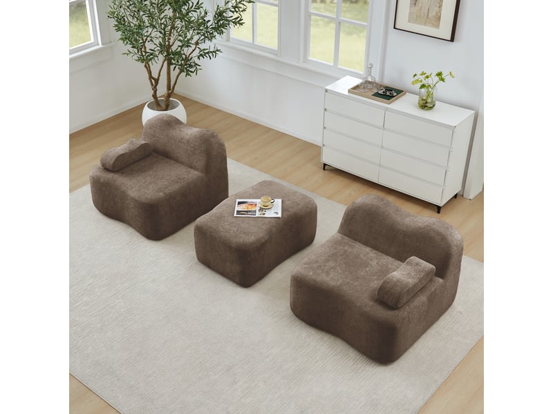 Canapé modulaire d'angle 2 places avec assise profonde et coussins d'accoudoir, en velours marron - Conforama D