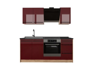 Vicco cuisine, rouge brillantchêne doré, 180cm plan de travail anthracite