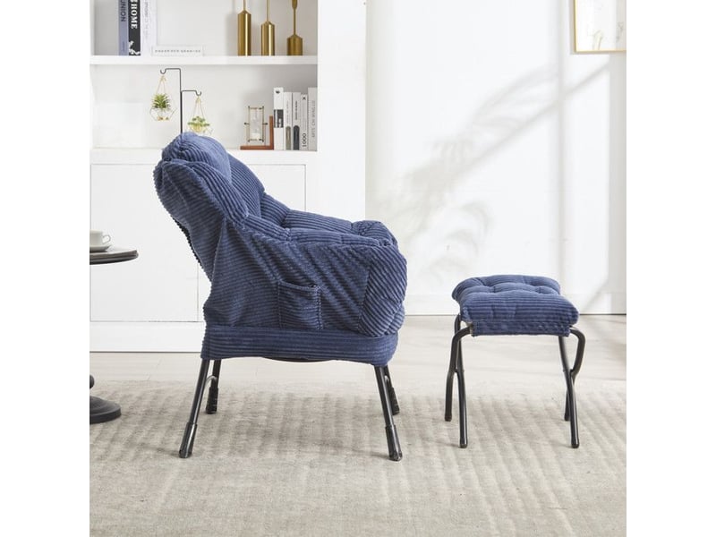  Fauteuil paresseux avec ottoman - bleu marine - rembourré - avec accoudoirs - poche latérale - repose-pieds 69.9x64x95cm - Conforama C
