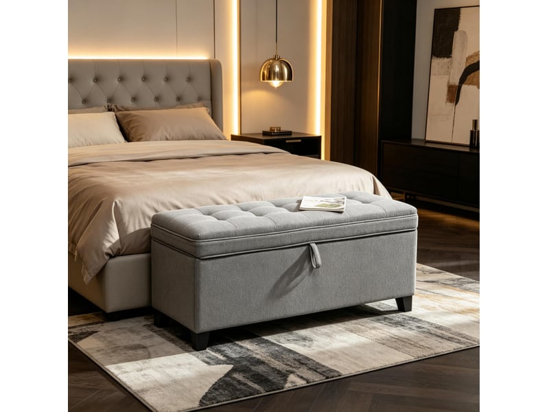  Banc de rangement 120 x 40 cm - gris foncé - assise capitonnée et coffre de rangement 112 l en mdf  - Conforama D