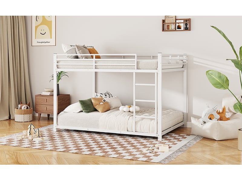 Lit superposé 140 x 200 cm, lit enfant à deux couchages, sommier à lattes inclus, 2 places, structure multifonction, métal, blanc Morn Vibe - Conforama E