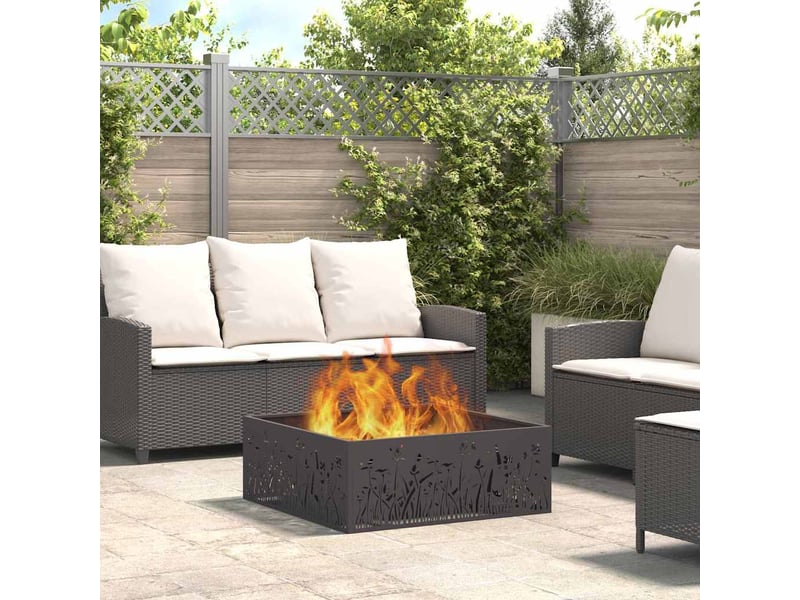 Brasero exterieur, foyer noir 80x80x30 cm acier patiné - Conforama B