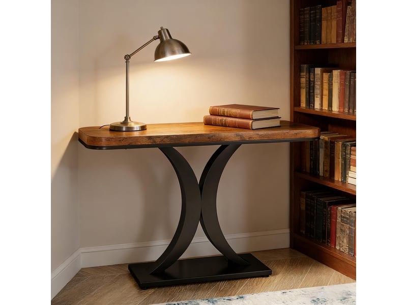  Table console d'entrée en bois et métal marron rustique et noir 100x29,5x82,5 cm  - Conforama E