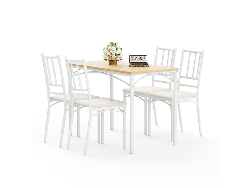  Ensemble table et 4 chaises de salle à manger industriel décor bois clair et blanc, compact pour 4 personnes  - Conforama A