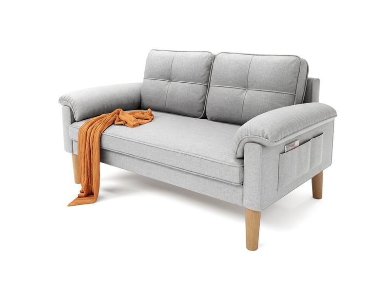 Canapé 2 places - bealife canapé scandinave - 2 coussins - 2 accoudoirs - tissu - bois - salon - chambre - 144 x 77 x 77 cm - gris  - Conforama A