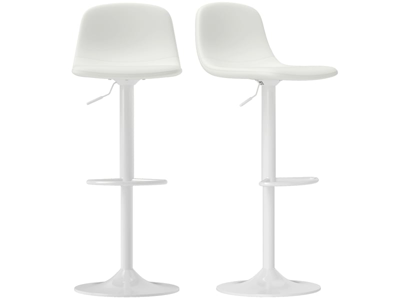  Lot de 2 tabourets hauts réglables à 360° avec dossier et repose-pieds pour cuisine, bar ou salle à manger 40,5 x 44 x 84-104 cm blanc  - Conforama A