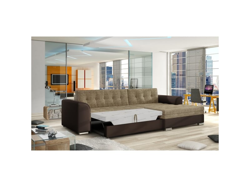  Canapé d'angle convertible conforto 4 places beige et chocolat – angle droit  - Conforama C