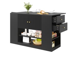 Îlot de cuisine rangement 140x40-70x90cm design moderne et élégant tiroirs plateau rabattable mdf et métal, noir
