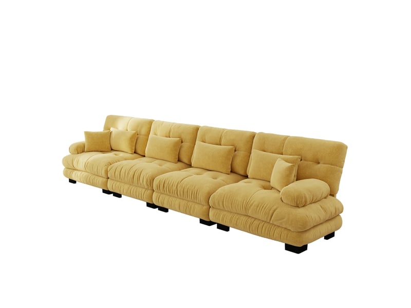  Canapé d'angle modulaire 4 places avec assise profonde et coussins, pour salon, en chenille jaune  - Conforama A