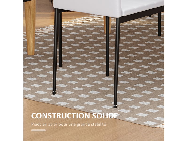  Lot de 4 chaises de salle à manger chaises de cuisine avec dossier haut pieds en métal et tissu en lin blanc 41x50x97cm  - Conforama A