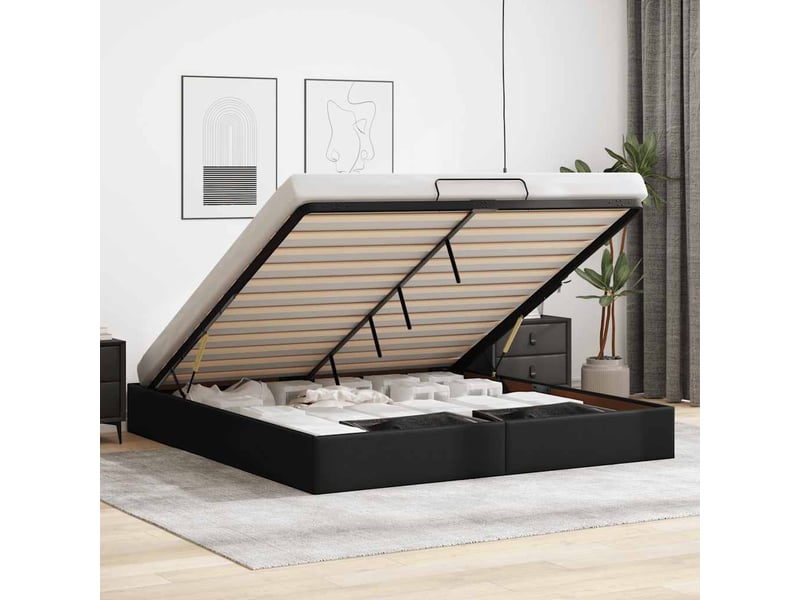 Lit adulte, lit double, cadre de lit ottoman sans matelas noir 200x200cm similicuir cf10437 - Conforama B