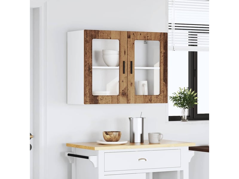 Armoire murale de cuisine avec porte en verre porto vieux bois shl8017 - Conforama C