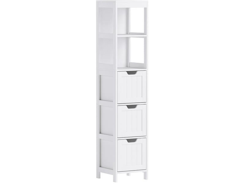  Meuble de rangement de salle de bain 30x30x142,4 cm 3 tiroirs 2 niches ouvertes mdf blanc  - Conforama A
