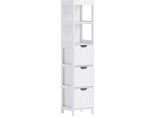 Meuble de rangement de salle de bain 30x30x142,4 cm 3 tiroirs 2 niches ouvertes mdf blanc